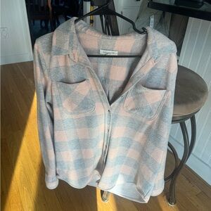 Beachlunchlounge Pink and Gray Plaid Shirt